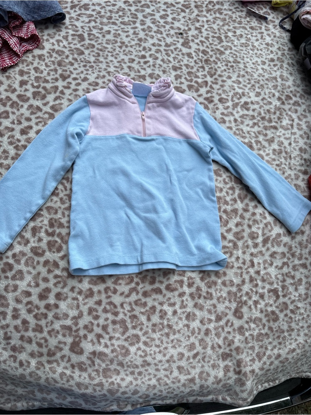Little English Size 3T Girls' Quarter Zip Pullover Light Blue & Pale Pink